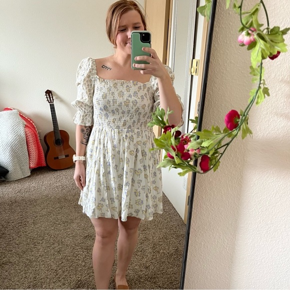 NWT French Connection Doris Smock Mini Dress - Women's Size 8 - Blue / Yellow - Picture 11 of 13